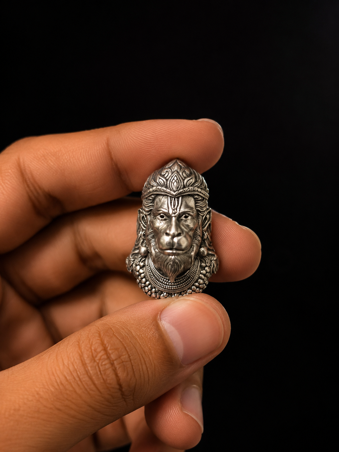 Hanuman Face Silver Brooch