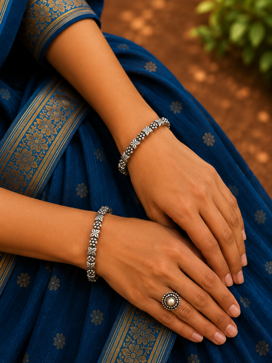 Silver Floral Designer Bangles
