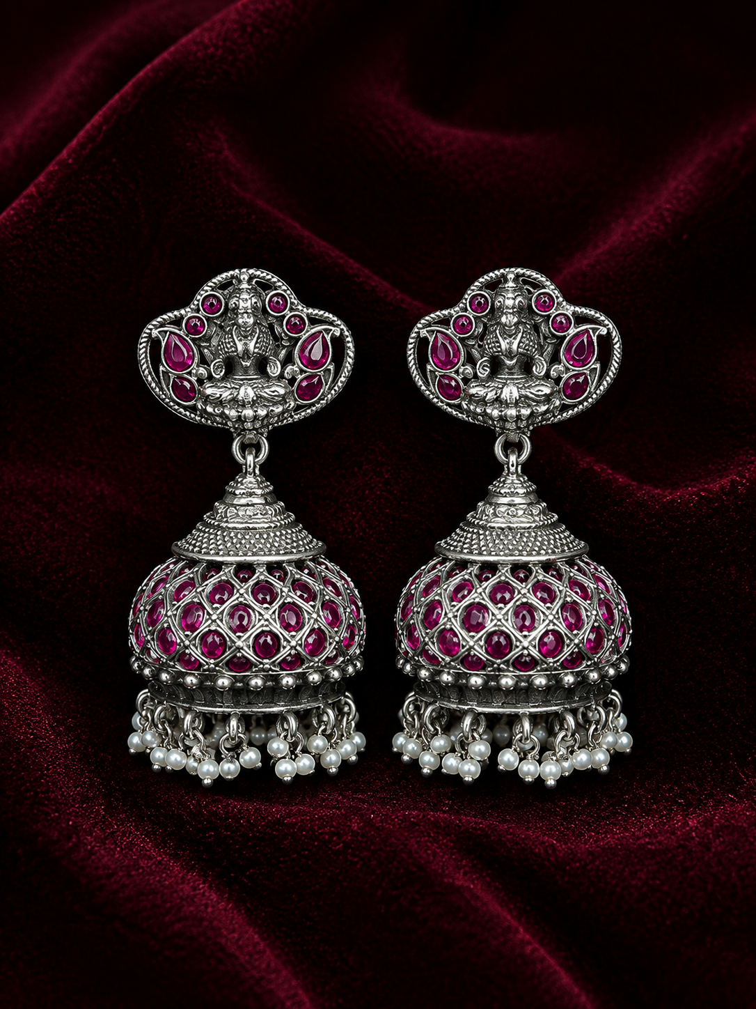 Silver Ruby Stone Traditional Jhumka