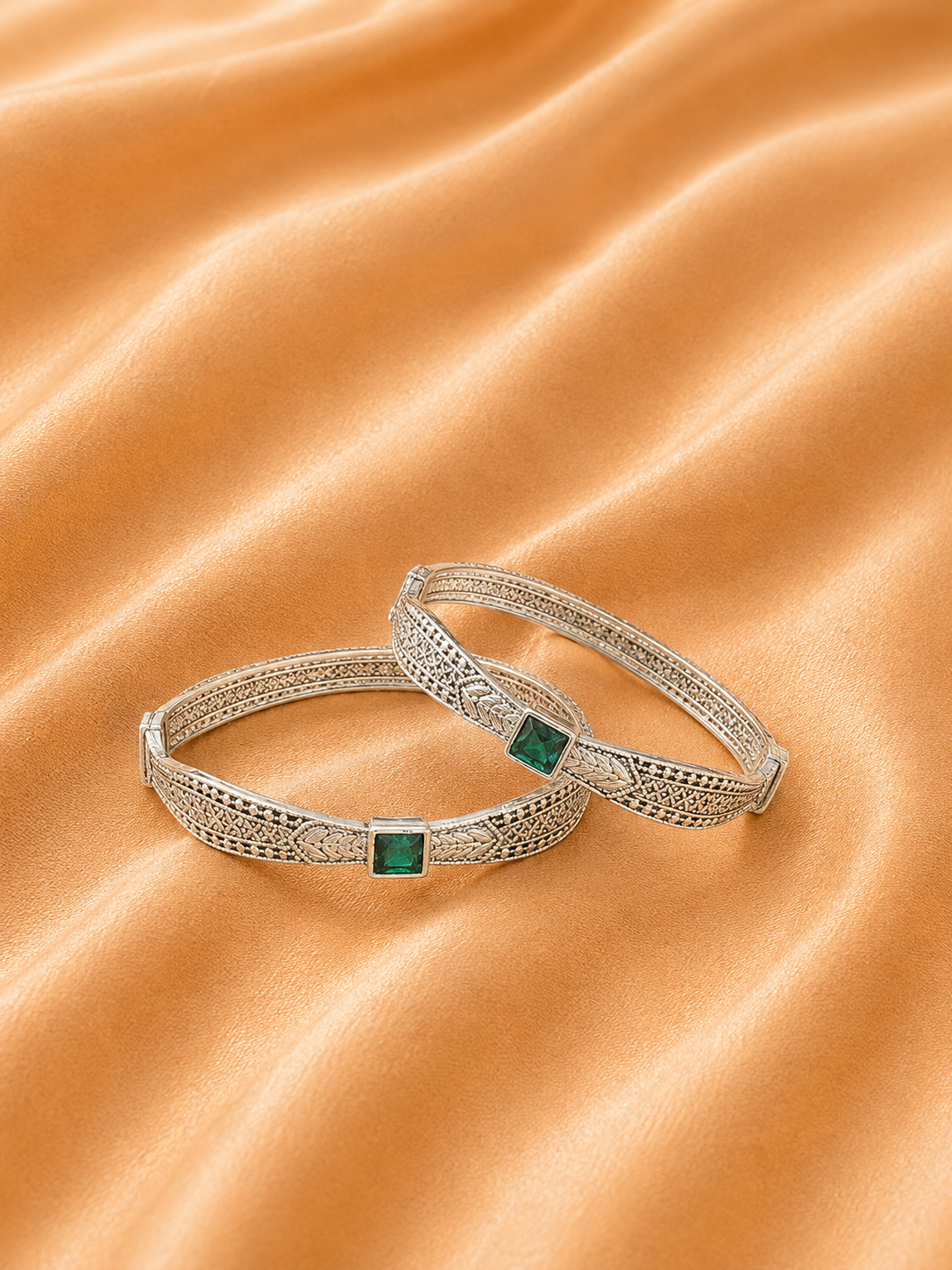 Silver Green Stone Designer Bangles