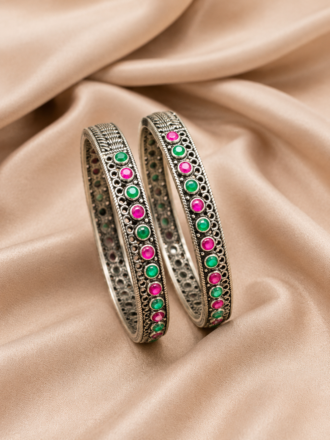 Silver Multicolor Stone Bangles