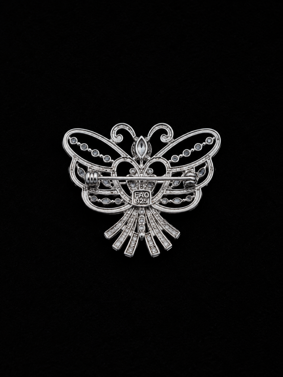 Silver Butterfly Brooch with Pearl & Lavender Crystal Accent