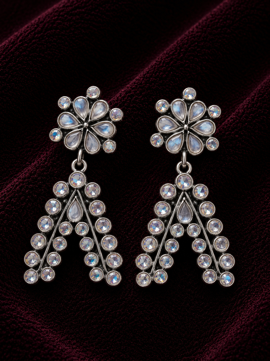 White Stone Floral Earrings