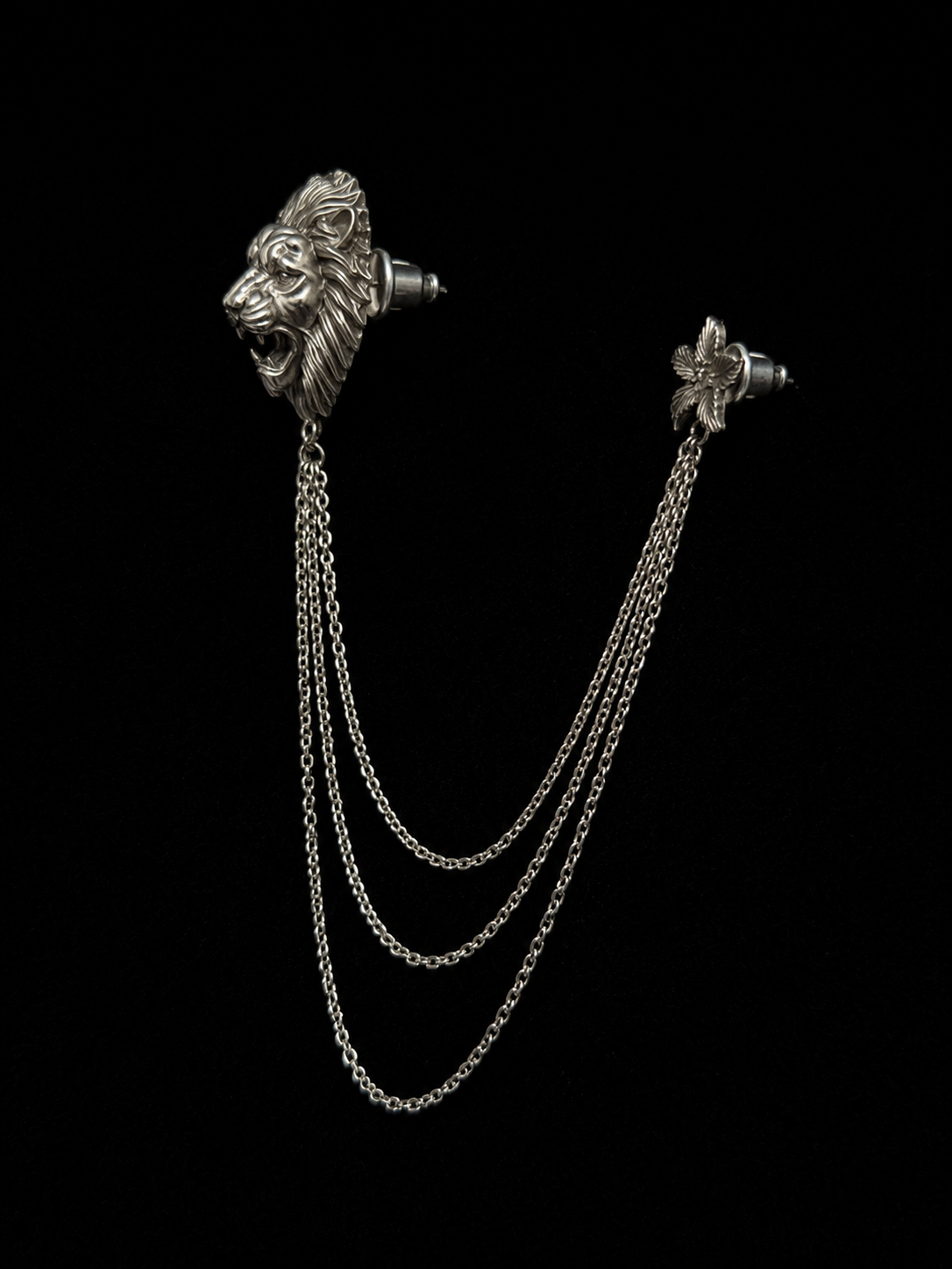 Luxury Lion Head Double Chain Lapel Brooch