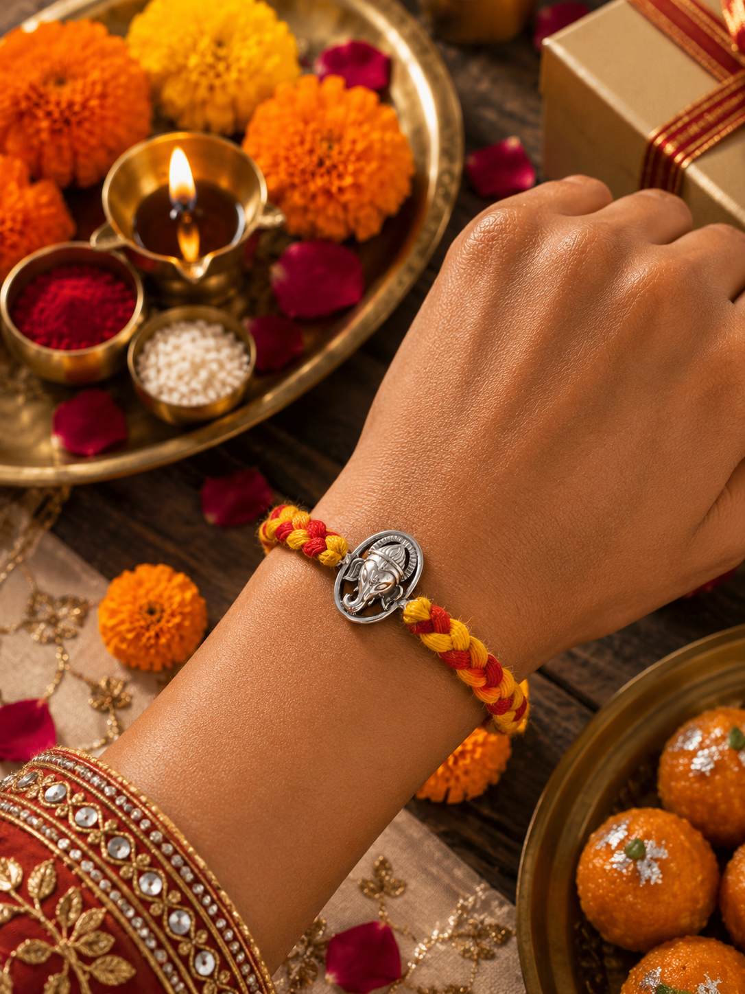 Lord Ganesha Silver-Finish rakhi