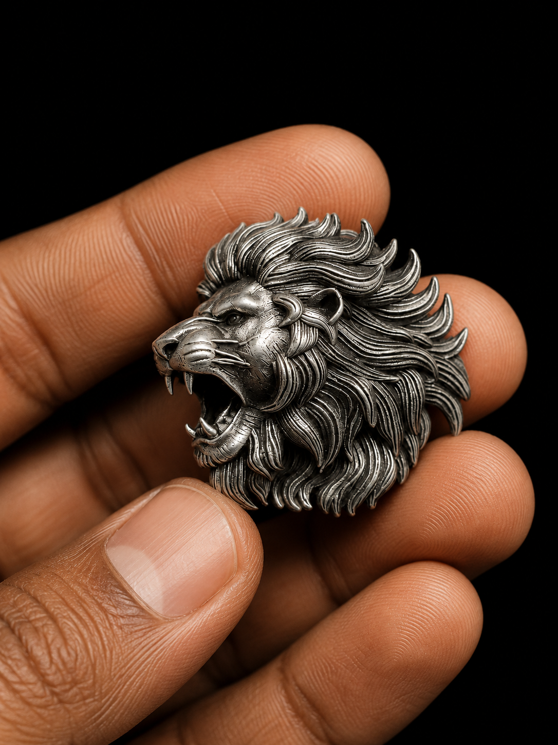 Roaring Lion Designer Brooch Pin – Antique Silver Finish