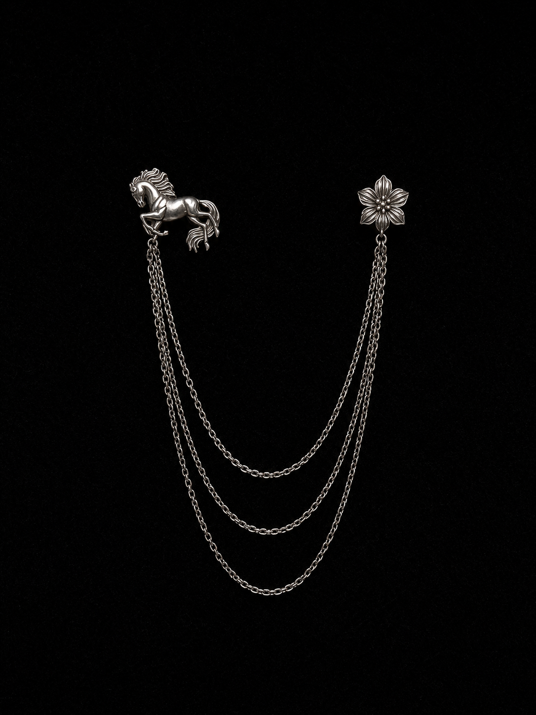 Luxury Horse Double Chain Lapel Brooch