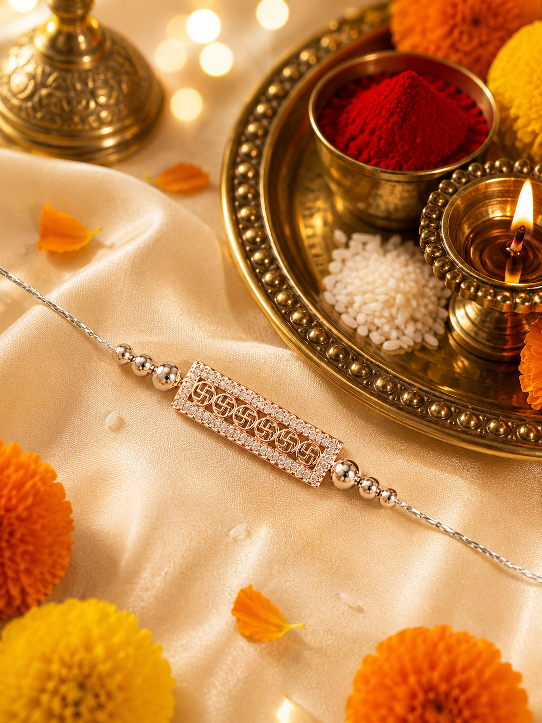 Silver Rose Gold Designer Rakhi