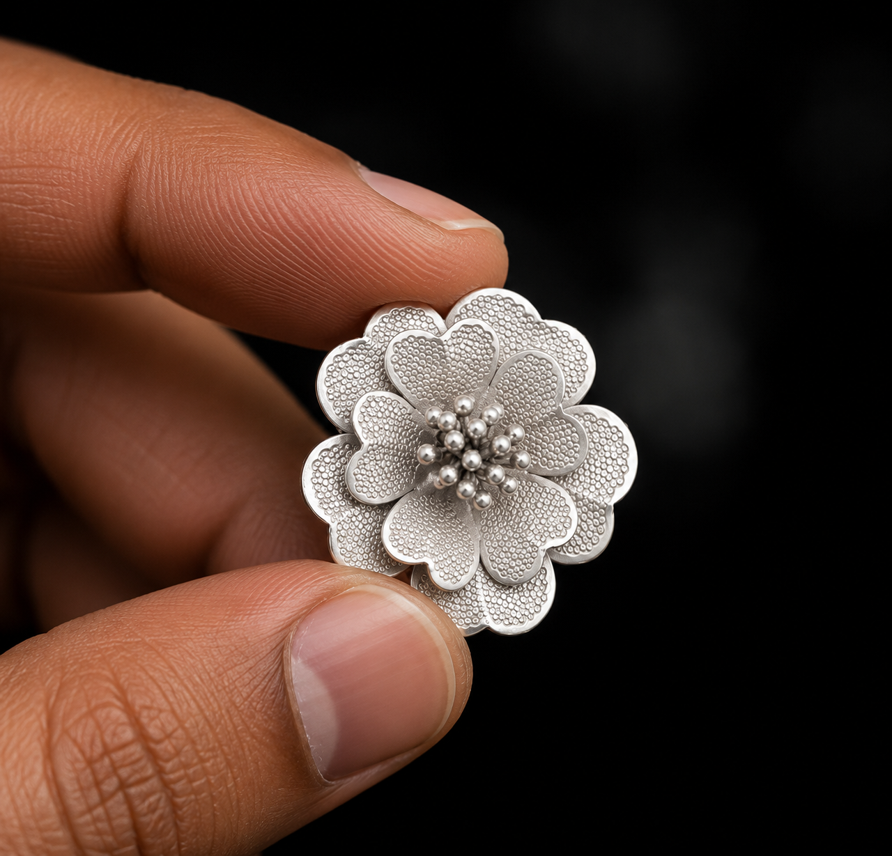 Silver Blossom Floral Brooch