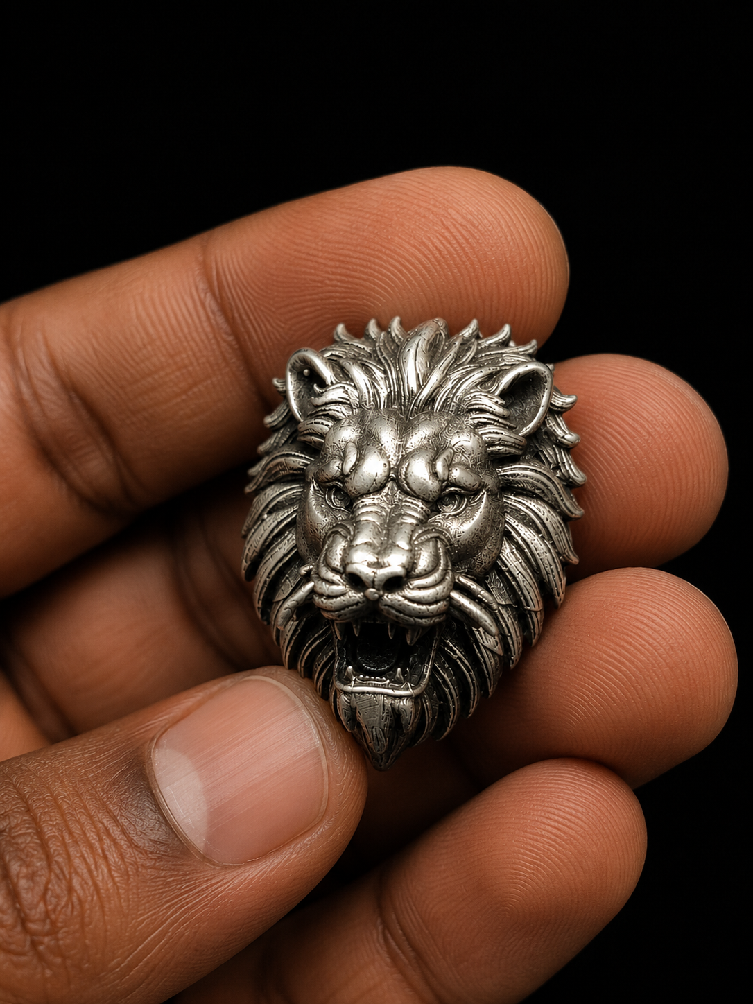 Royal Lion Head Designer Brooch Pin – Antique Silver Finish