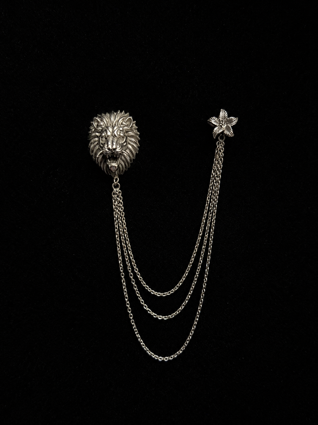 Luxury Lion Head Double Chain Lapel Brooch