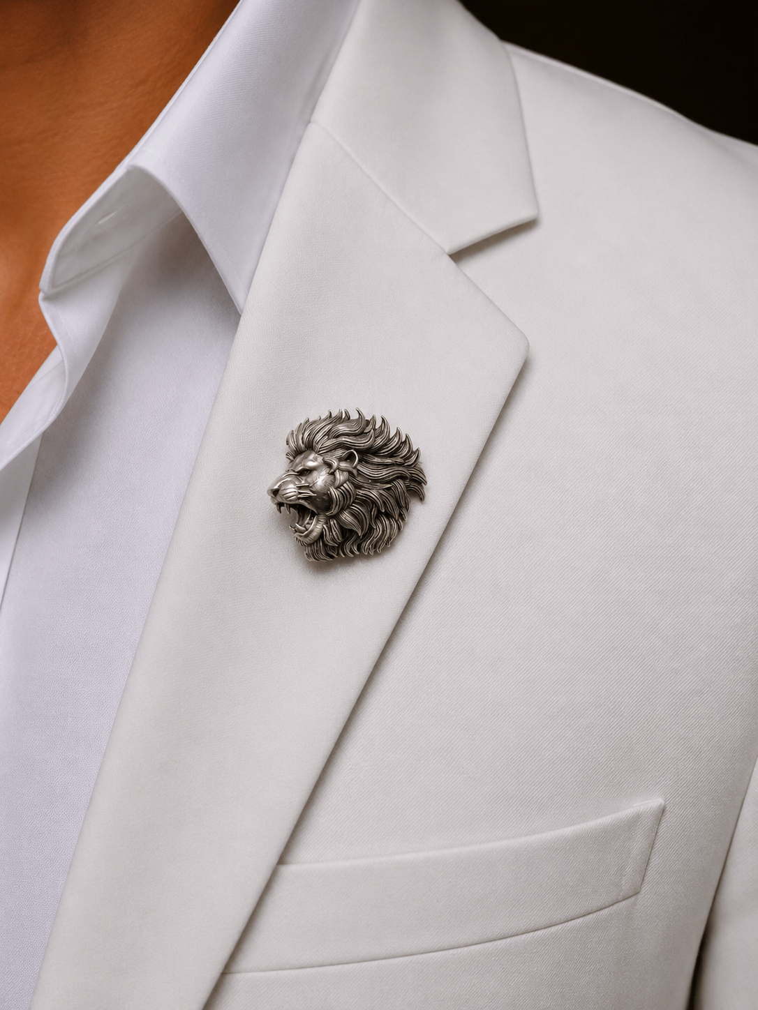 Roaring Lion Designer Brooch Pin – Antique Silver Finish