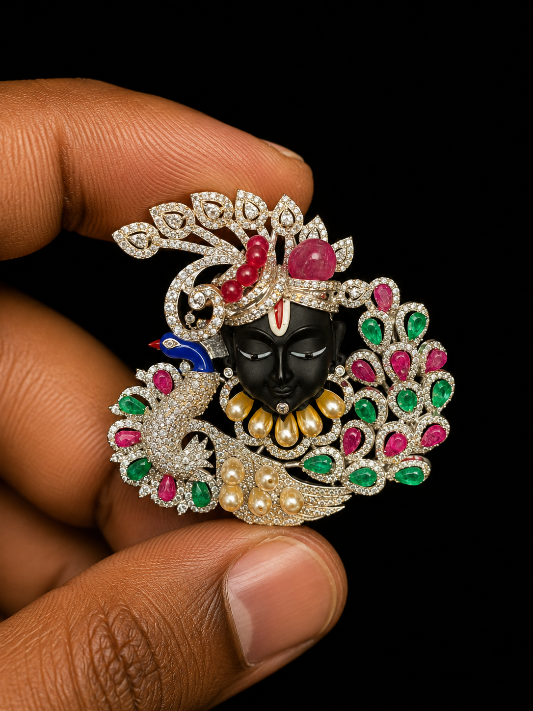 Krishna Peacock Multicolor Statement Brooch