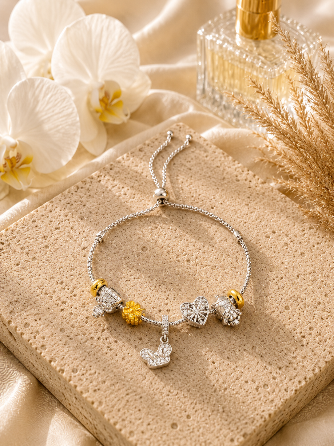 925 Sterling Silver Adjustable Slider Charm Bracelet