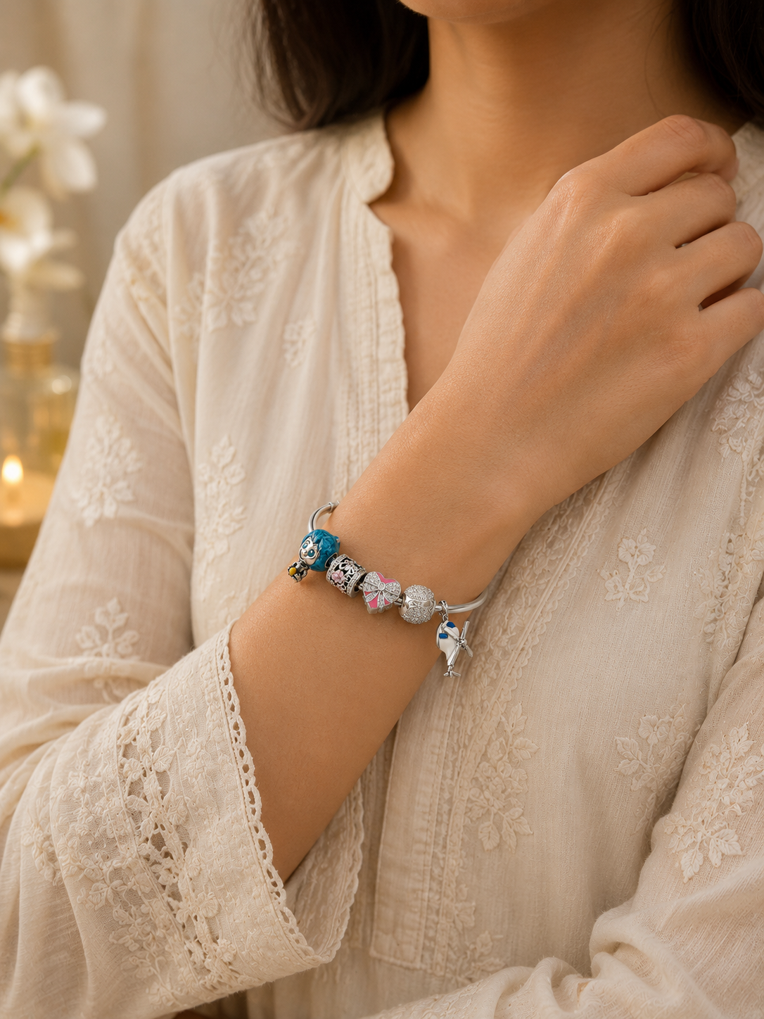 Pandora Style 925 Sterling Silver Charm Bracelet
