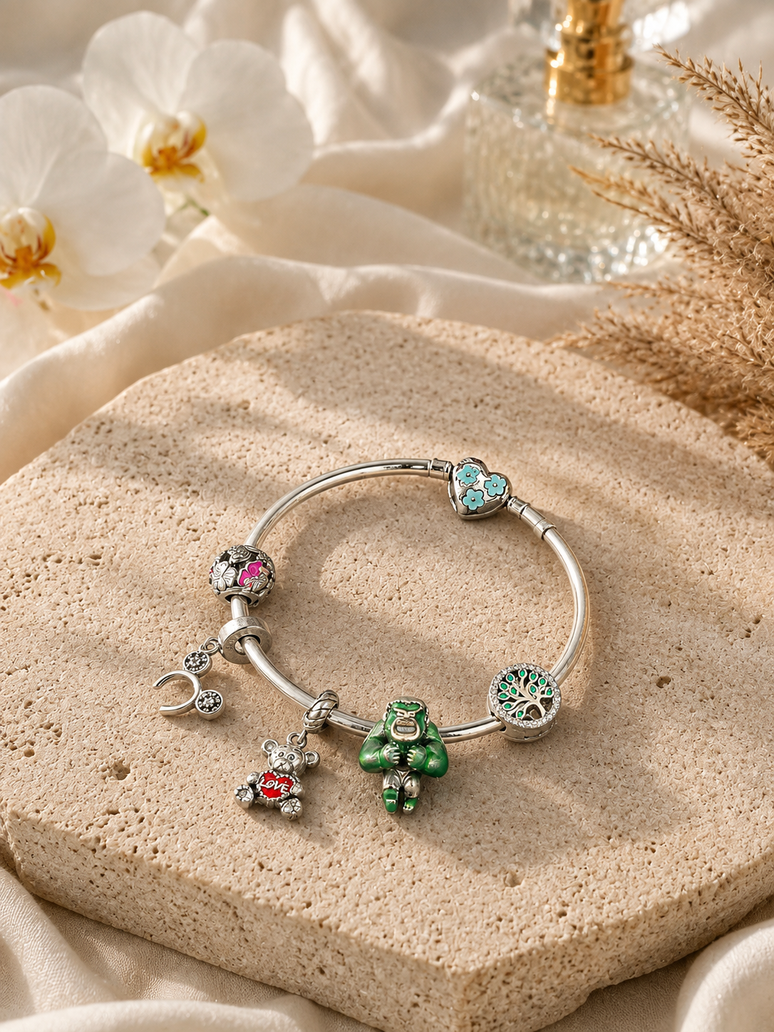 Pandora Style 925 Sterling Silver Charm Bracelet