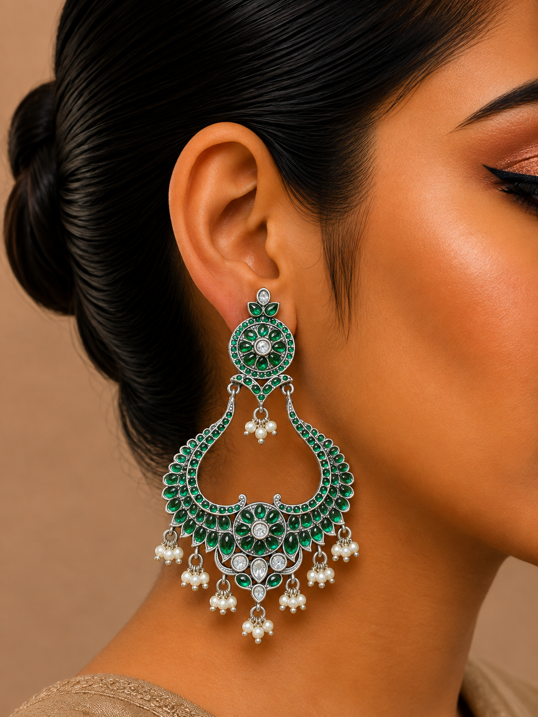 Green Stone Designer Statement Earrings