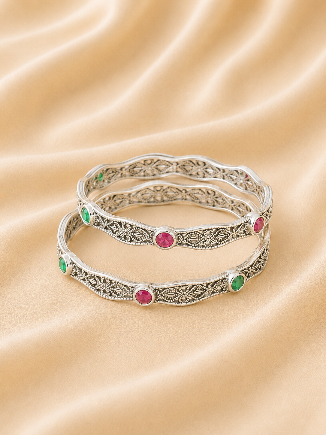 Silver Multicolor Stone Designer Bangles