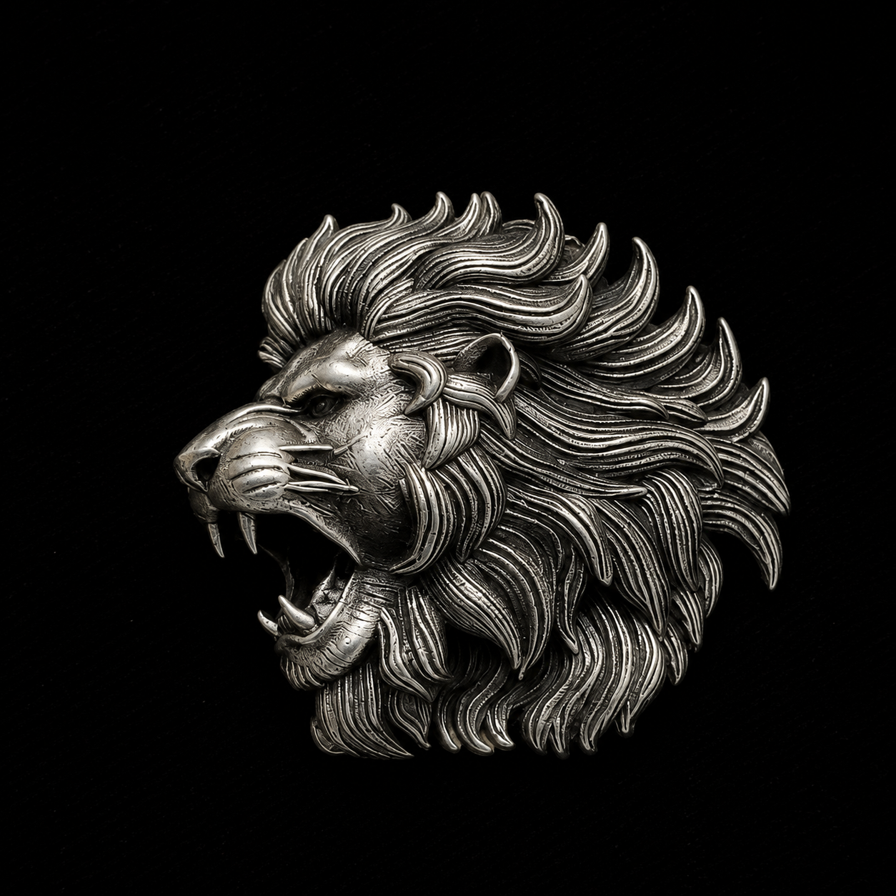 Roaring Lion Designer Brooch Pin – Antique Silver Finish