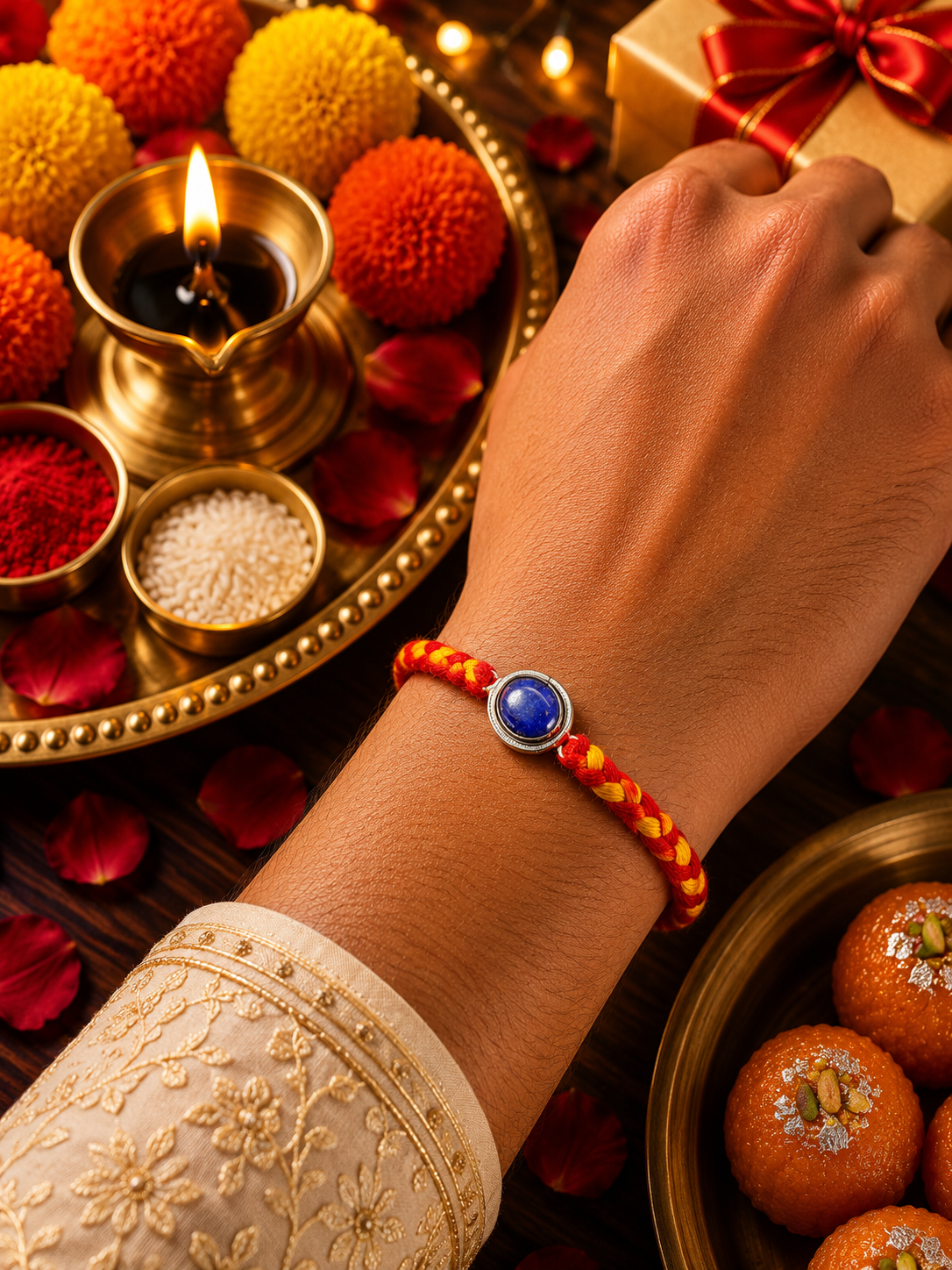 Silver Blue stone Rakhi
