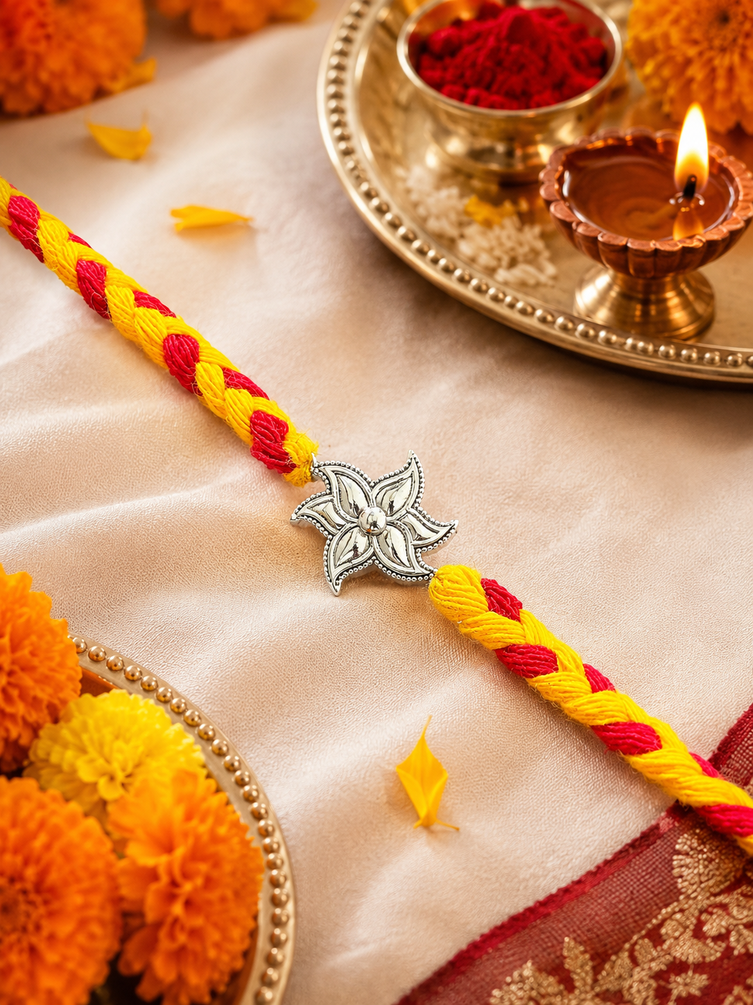 Silver Floral Rakhi