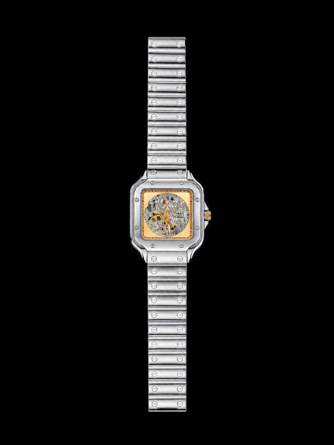 Luxury Silver Skeleton Wrist Watch with Rose Gold Dial