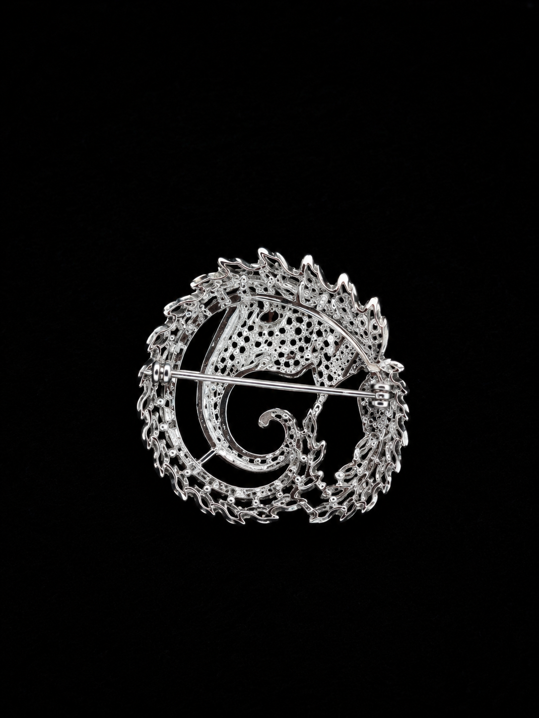 Luxury Crystal Elephant Brooch with Ruby Accent & Laurel Wreath Design
