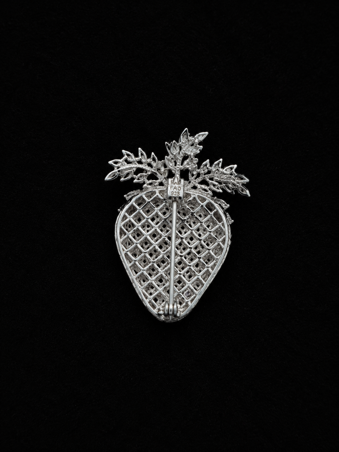 Luxury Crystal Strawberry Brooch with Silver-Tone Leaf Design