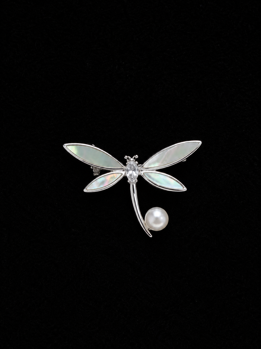Premium Mother of Pearl Dragonfly Brooch with Pearl & Crystal