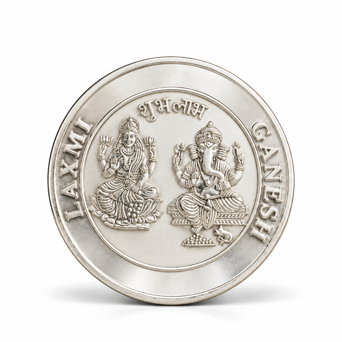 Silver Laxmi Ganesh Coin – Shubh Labh Design