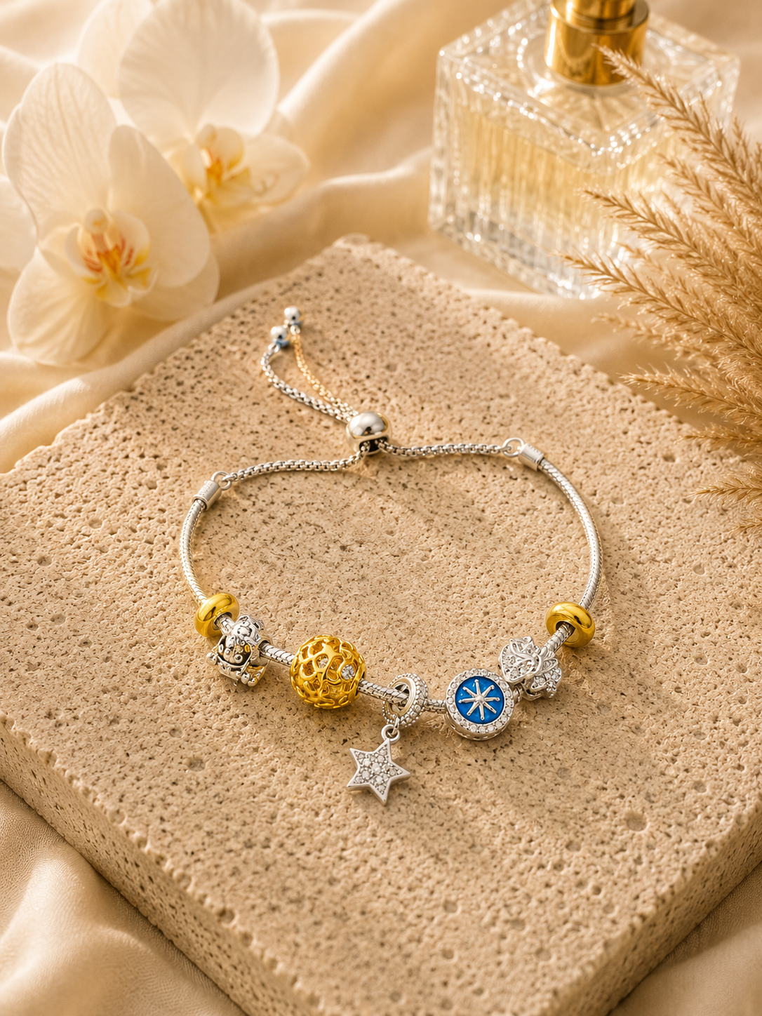 925 Sterling Silver Adjustable Charm Bracelet