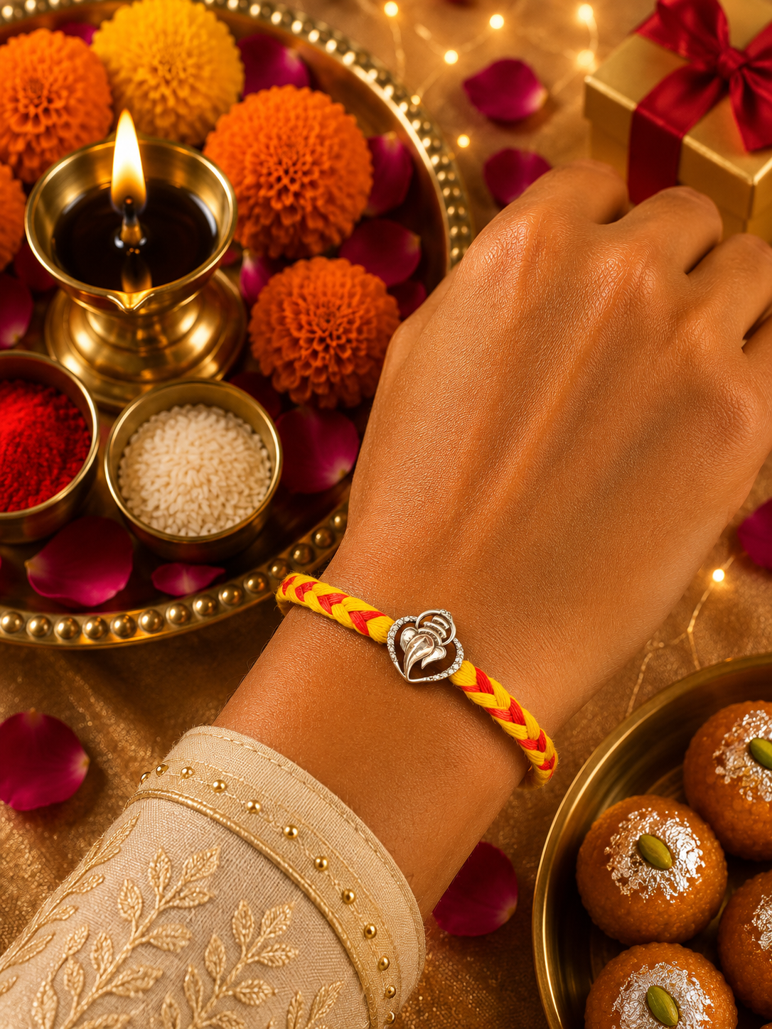 Silver Heart Ganesha Rakhi