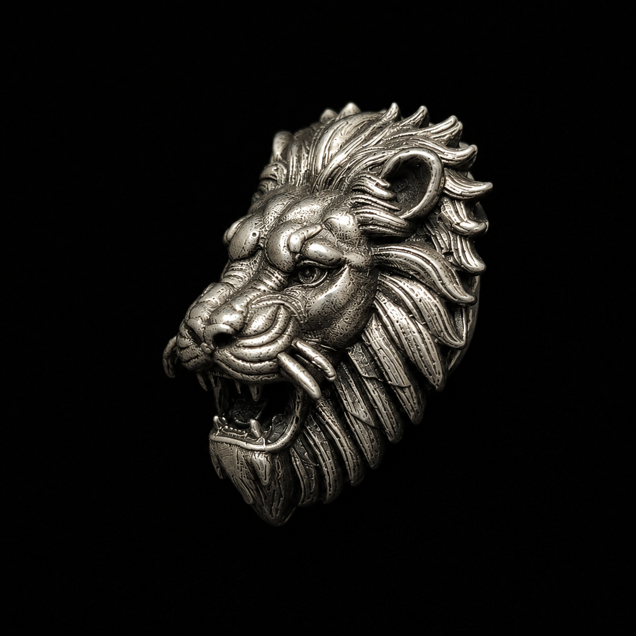 Royal Lion Head Designer Brooch Pin – Antique Silver Finish