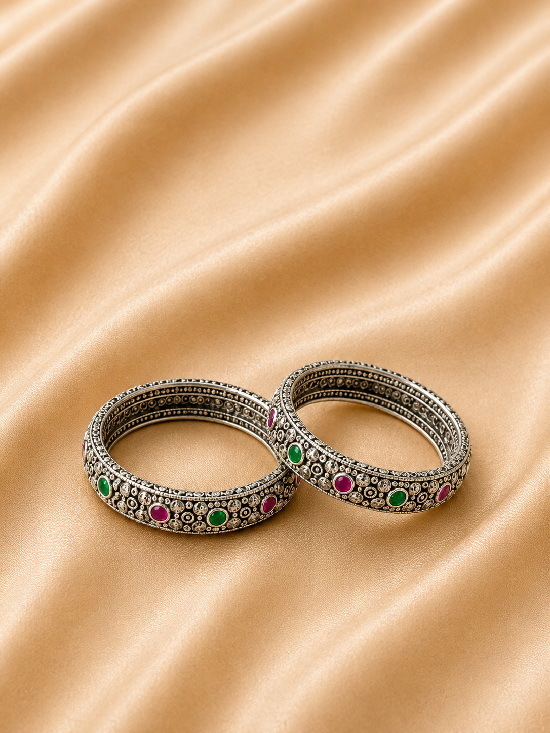 Silver Multicolor Stone Pattern Bangles