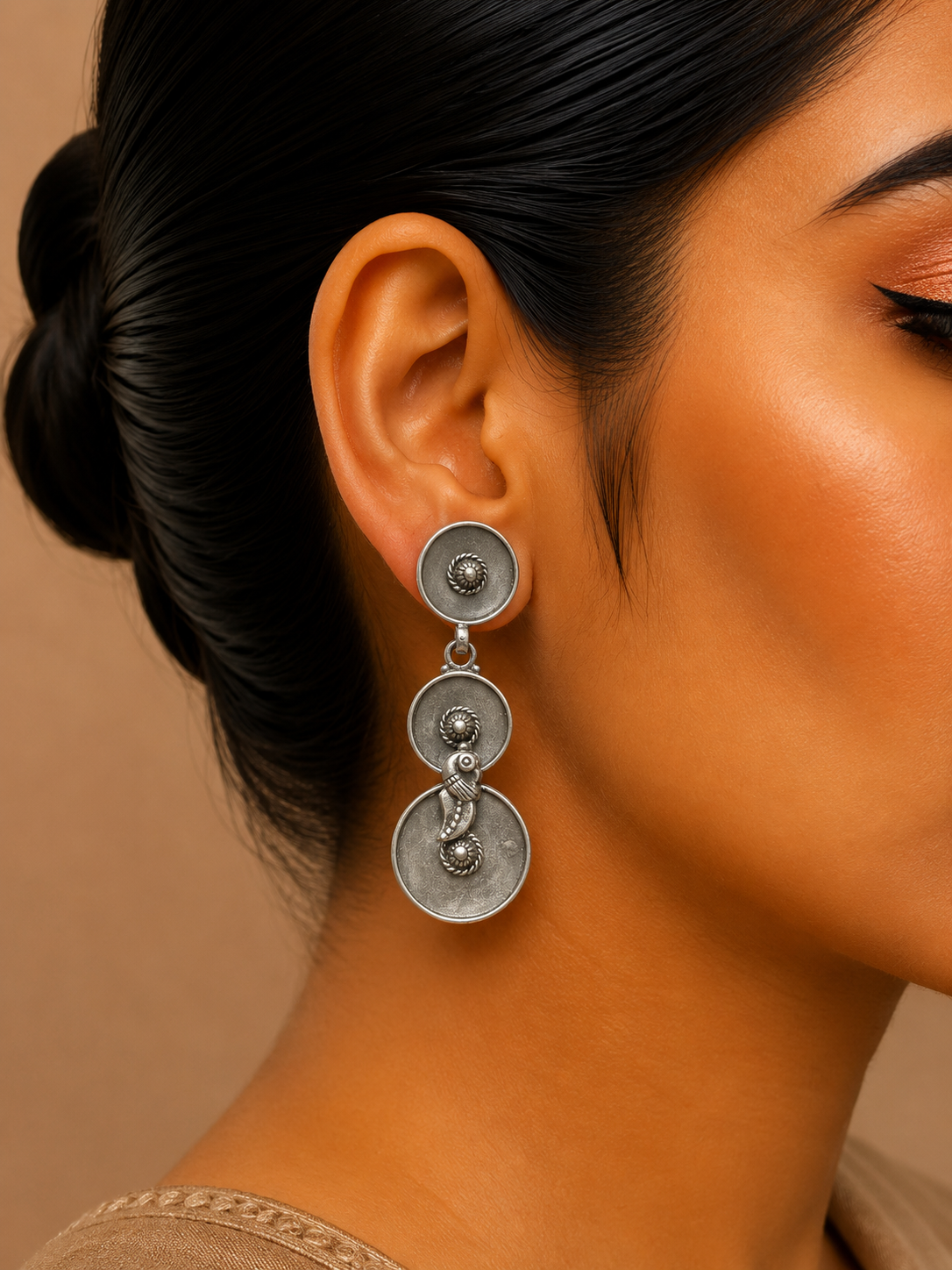 Silver Peacock Design Earrings