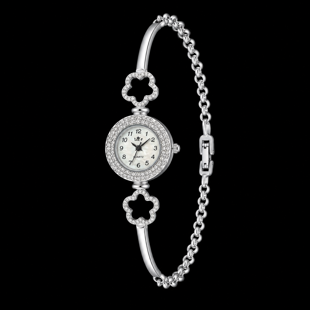 Elegant Silver-Tone Floral Bracelet Watch