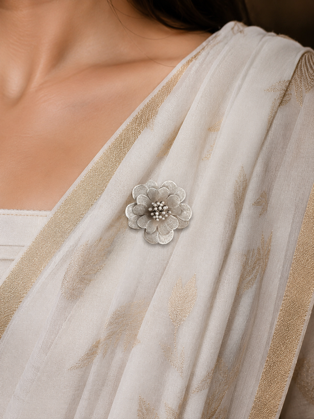 Silver Blossom Floral Brooch