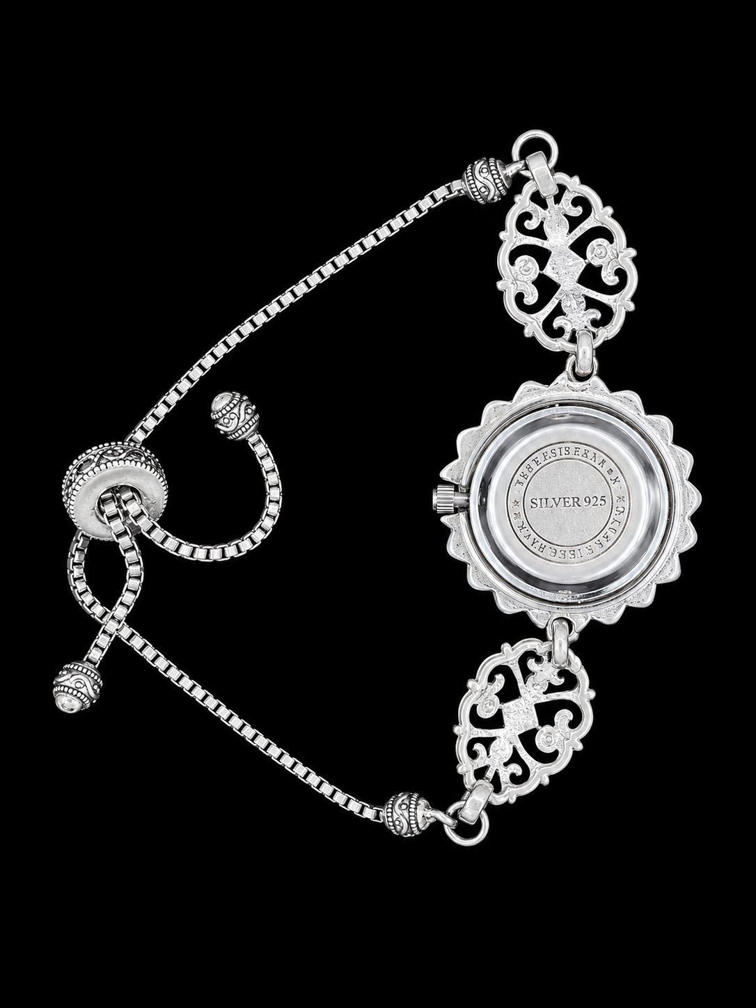 Vintage Silver Floral Bracelet Watch for Women