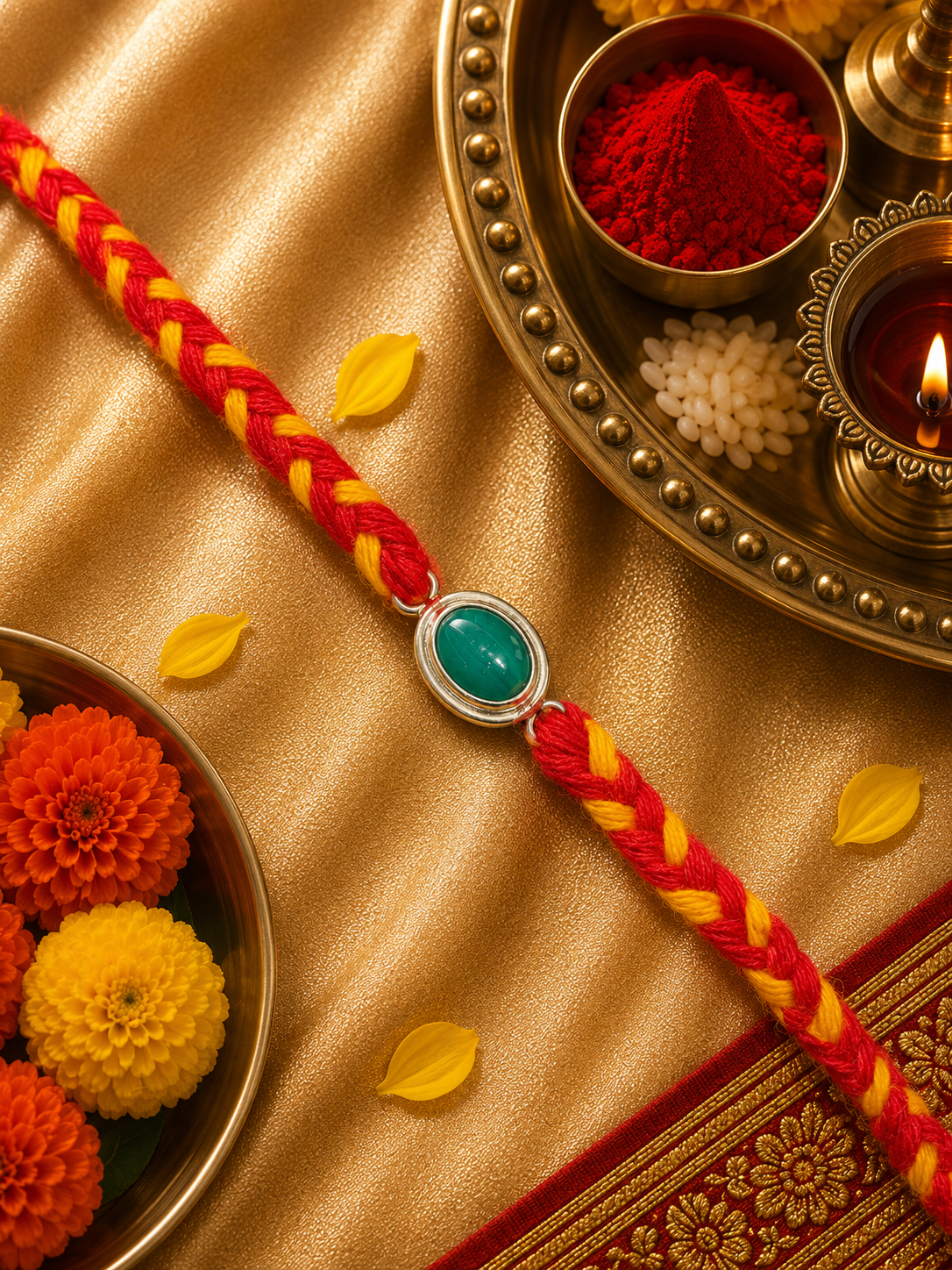 Silver green stone Rakhi