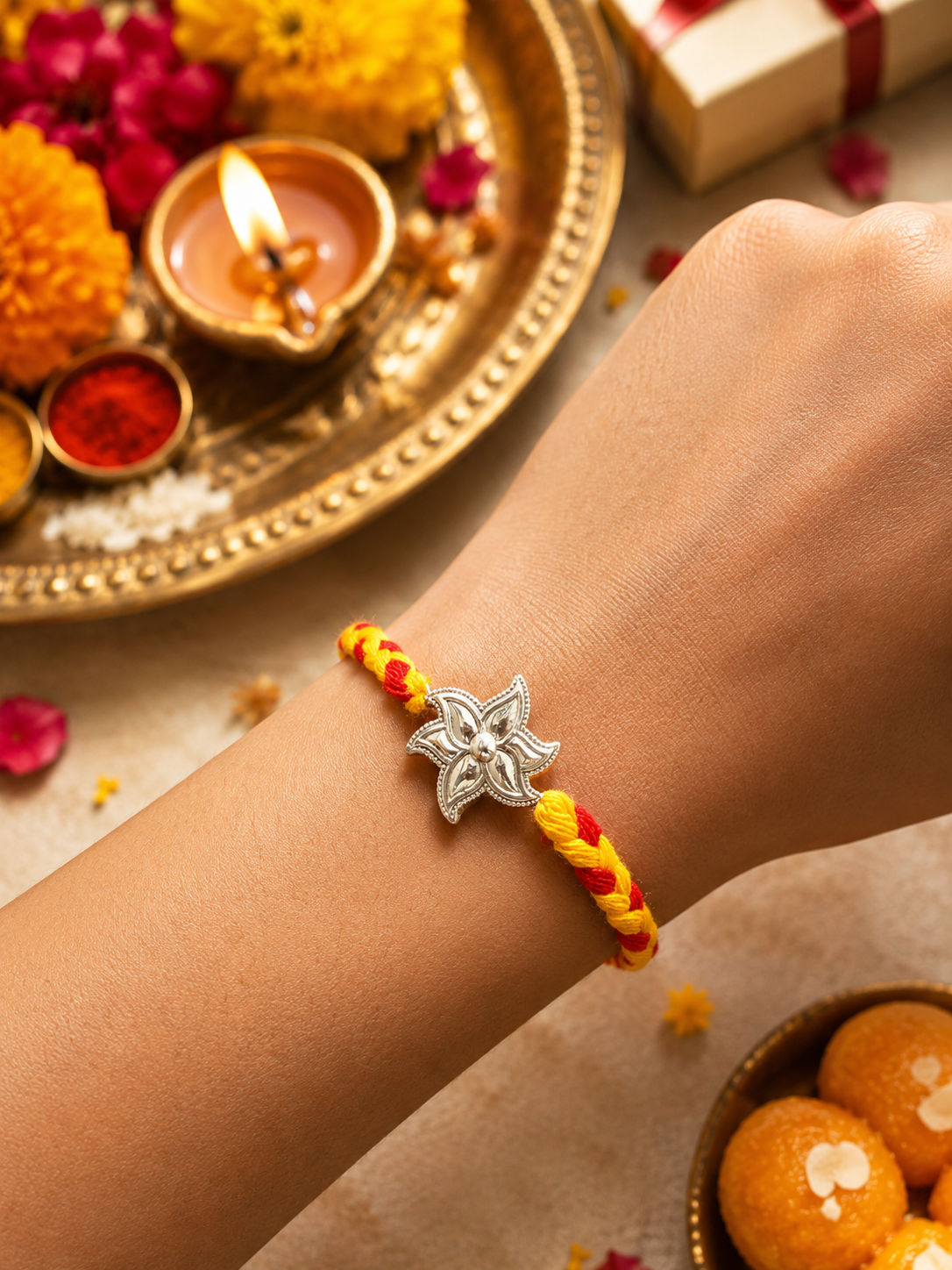 Silver Floral Rakhi