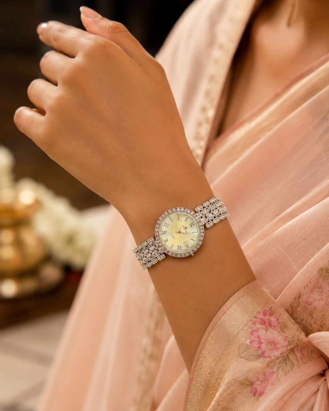 Luxury Silver Crystal Women's Analog Watch
