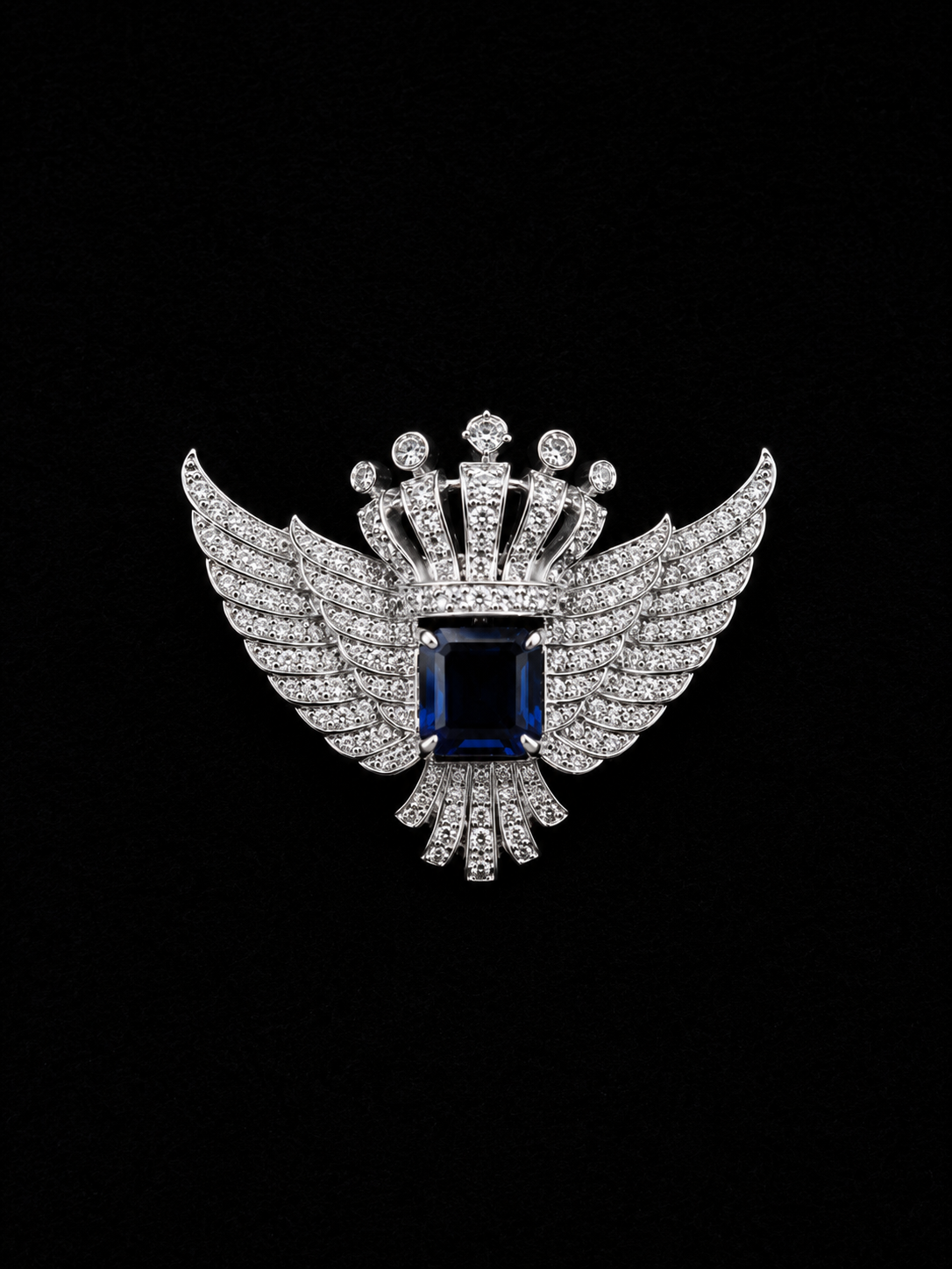 Royal Crown Wing Brooch with Sapphire Blue Crystal |