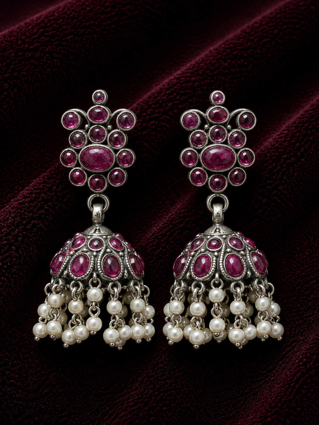 Ruby Pink Stone Jhumka Earrings