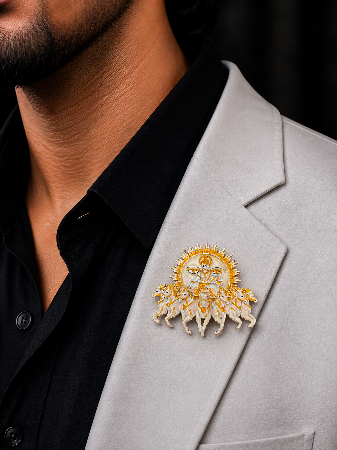 Surya Dev Seven Horses Statement Brooch