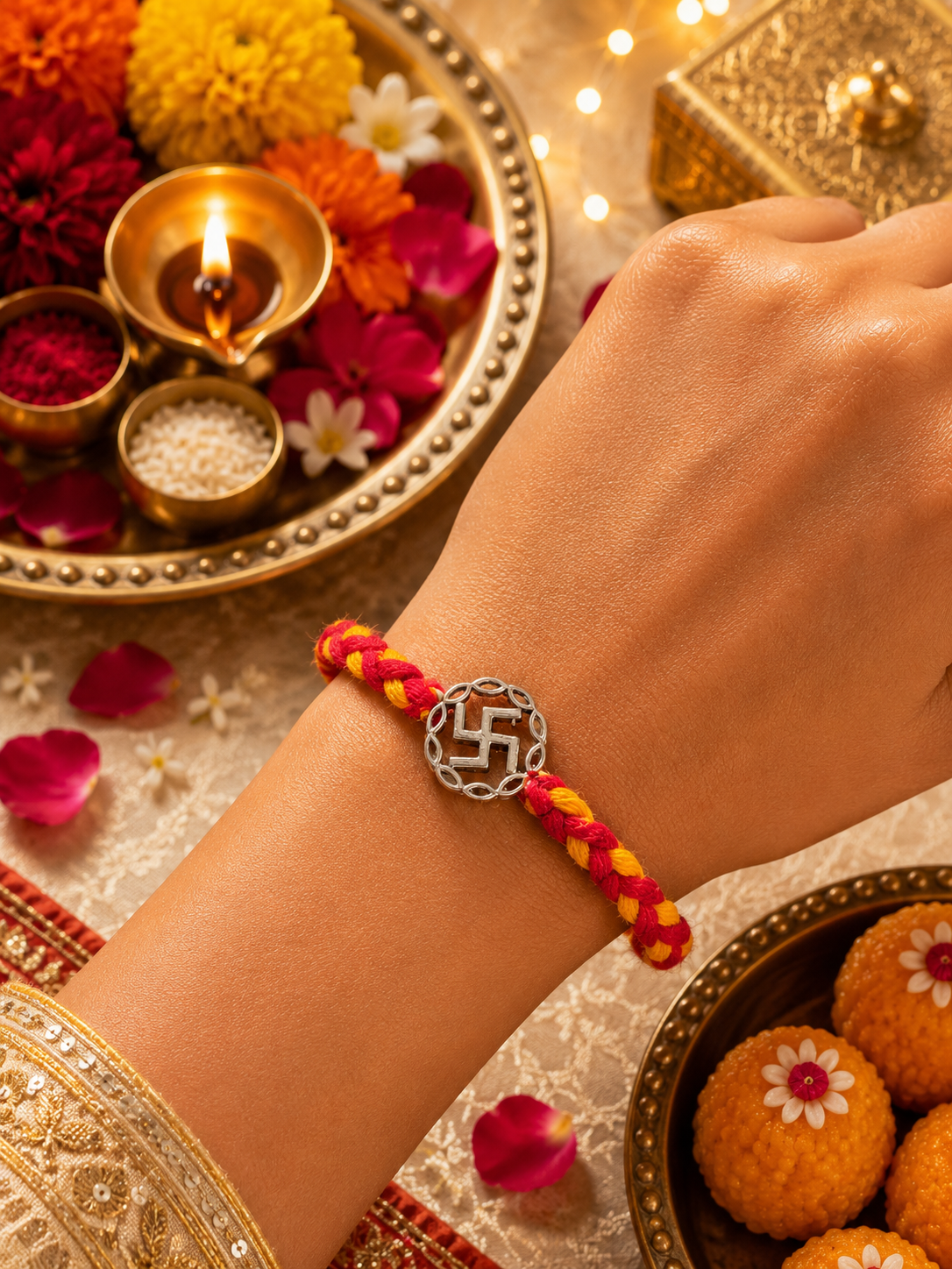 Swastika Silver-Finish Rakhi