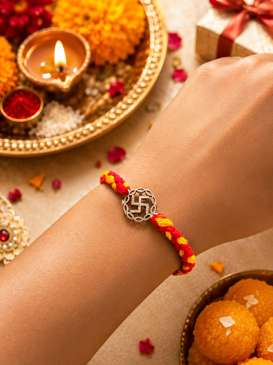 Silver Swastik Rakhi