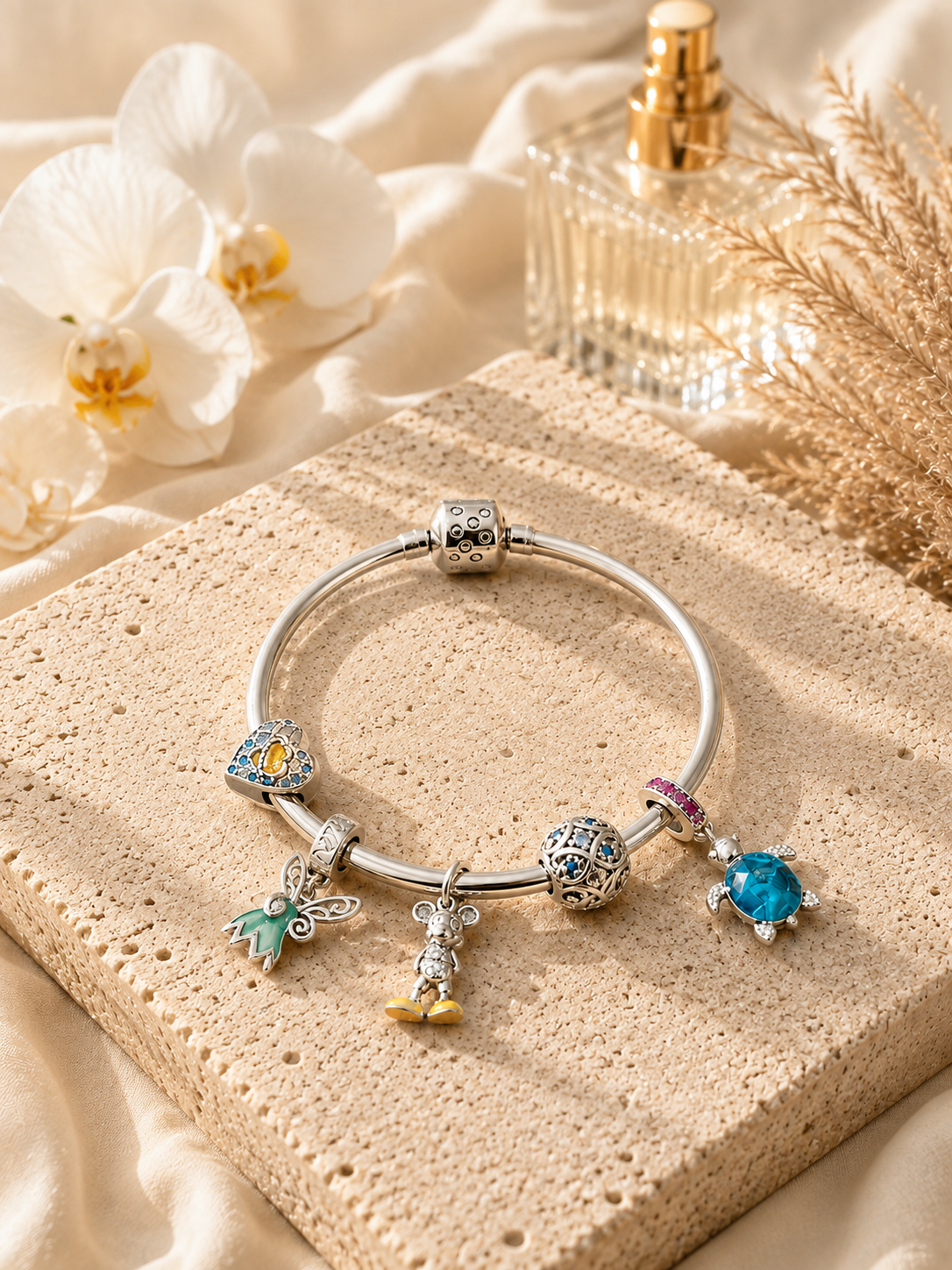 Pandora Style 925 Sterling Silver Charm Bracelet with Turtle