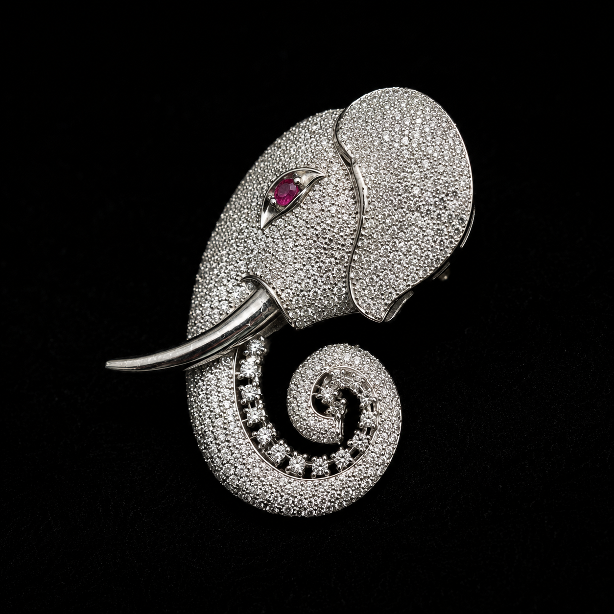Silver Elephant Designer Brooch with Micro-Pavé Stones