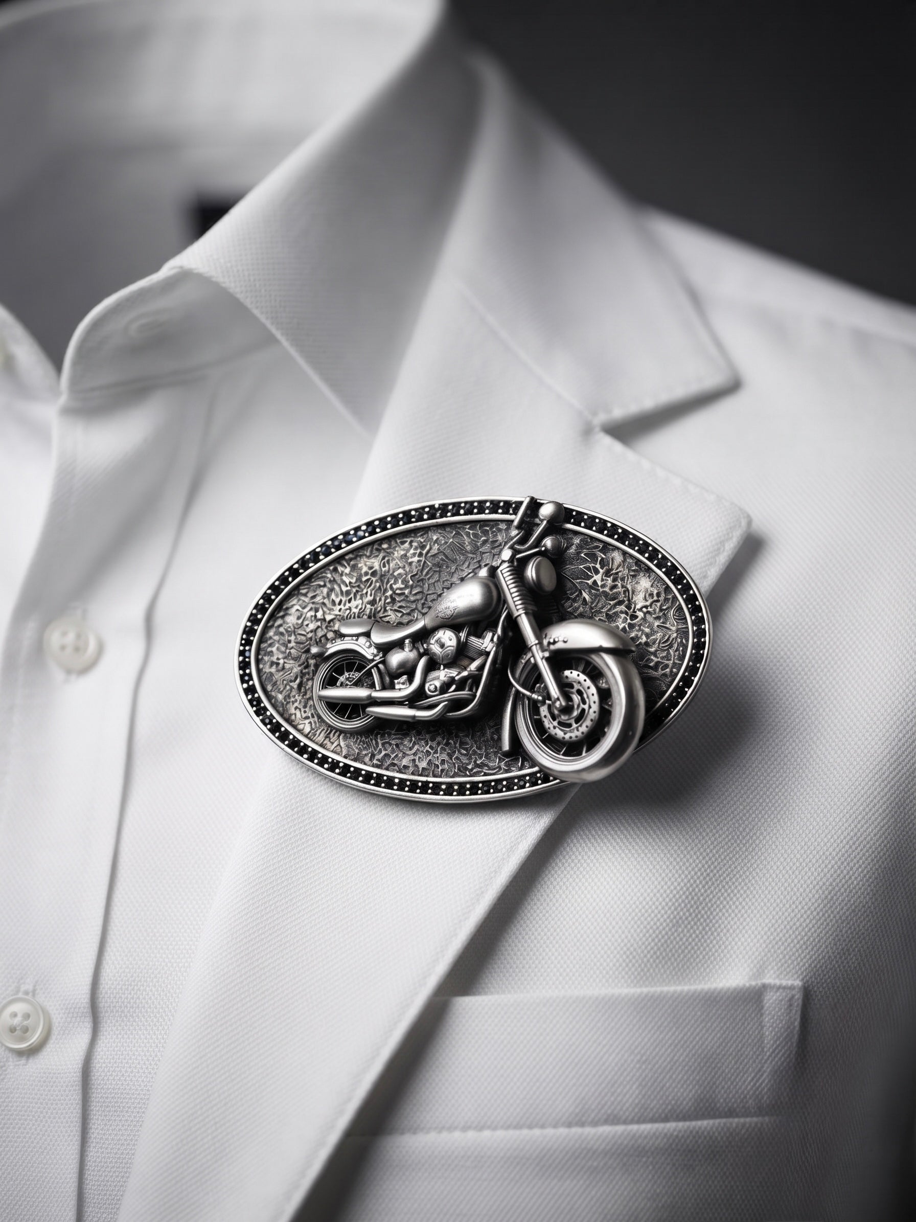 Classic Cruiser Motorcycle Antique Silver Finish Brooch