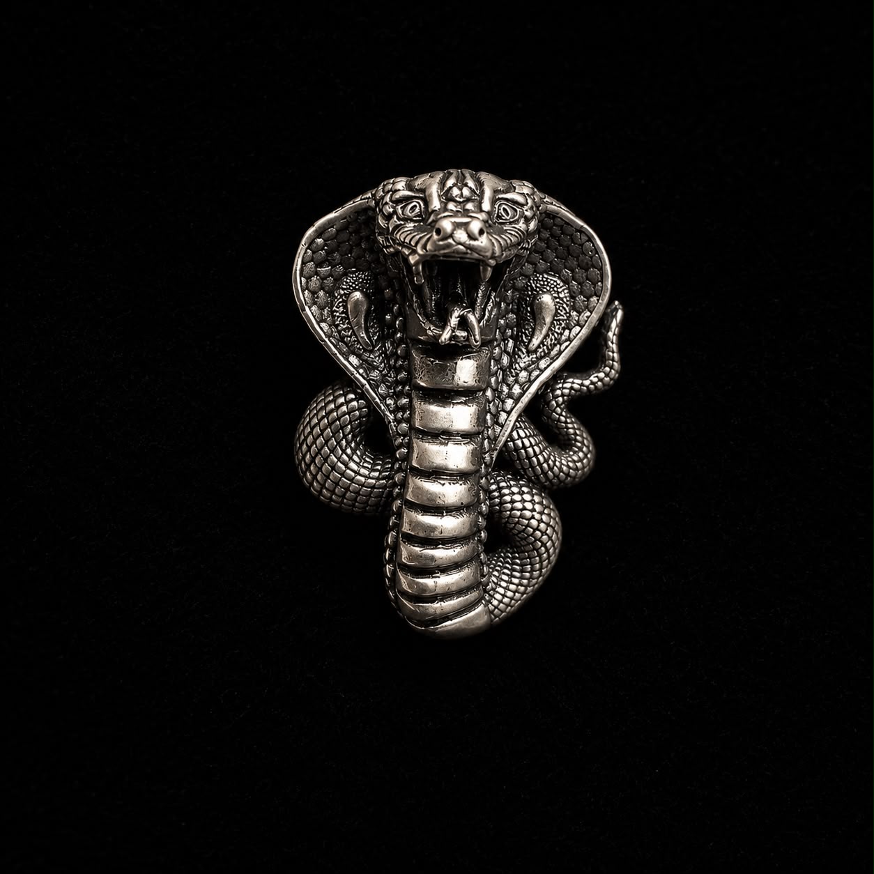 Royal Cobra Antique Silver Finish Brooch Lapel